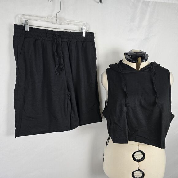 Dibaolong Athletic Set Women's XL Black Sleeveless Hoodie & Drawstring Shorts - Picture 13 of 14
